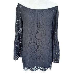 NWT Chaser Womens Black‎ Floral Lace Off Shoulder Bell Sleeve Top Size Medium